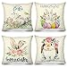 4PCS Funda Pascua de Almohada de Conejos de Colores, 45x45cm Algodón Lino Throw Pillow Case , Funda de Almohada para Cojines, Fundas de Cojín de Lino para Sofá Coche Cama Sillas Decoración