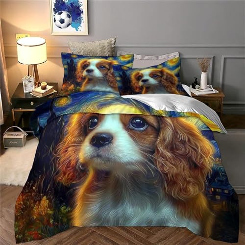 Housse de couette 140x200 chiot cavalier microfibre hypoallergénique lit 1 place