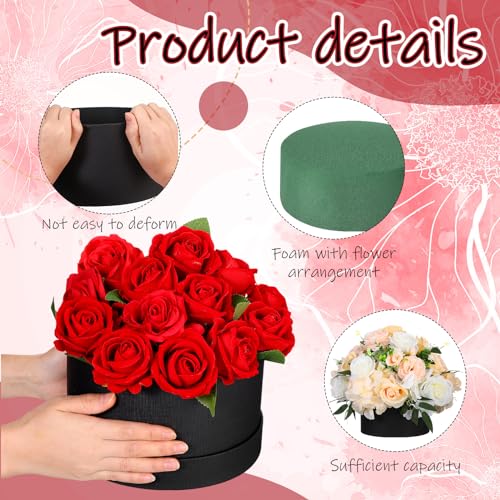 Nuenen Round Gift Box with Lid & Floral Foam Set, Black, 2 pcs, Gift Boxes for Flowers for Mother's Day Bridesmaid Wedding Baby Showers - Image 5