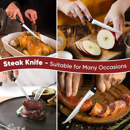 HaWare Stainless Steel Steak Table Knives Set of 6, Ergonomic Triple Rivet Handle, Ideal for Cutting Mutton, Pizza, Bread, Dishwasher Safe, 22cm - Image 6