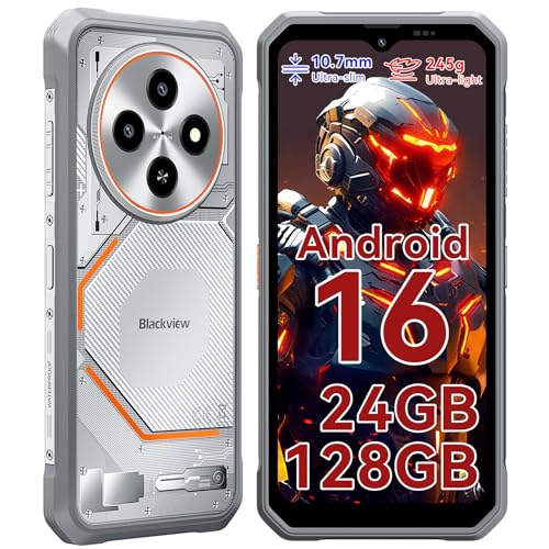 Blackview Fort 2 Rugged Phone Android 16 10.7mm Ultra-Thin Rugged Smartphone Unlocked 24GB + 128GB/2TB 6.56HD+90Hz Large Dispaly 4G T-Mobile Dual SIM IP69K Waterproof 16MP+13MP Camera NFC/OTG/GPS