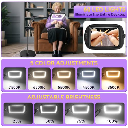 Image of 30x10x Extra Large Floor Magnifier with Light and Stand, 7 Inch Height Adjustable Floor Magnifier Lamp, 2-in-1 Illuminated Magnifiers for Close Work, Sewing, Crafts, Hobby