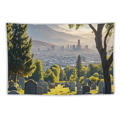 Tapisserie murale motif cimetière extérieur en tissu léger doux