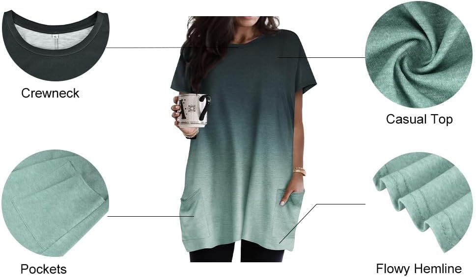 RITERA Plus Size Tops for Women Long Tunic Tops Summer Long Shirts Short Sleeve Spring Tops with Pockets for Leggings XL-5XL - Image 5