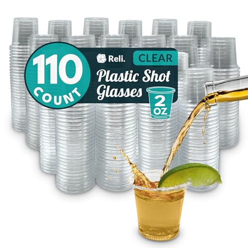 Reli. (110 Count 2 oz Plastic Shot Glasses Disposable | Clear Jello Shot Cups | Mini Plastic Cups for Party Sauces Samples | BPA Free Shatterproof 1oz Mini Glasses Disposable