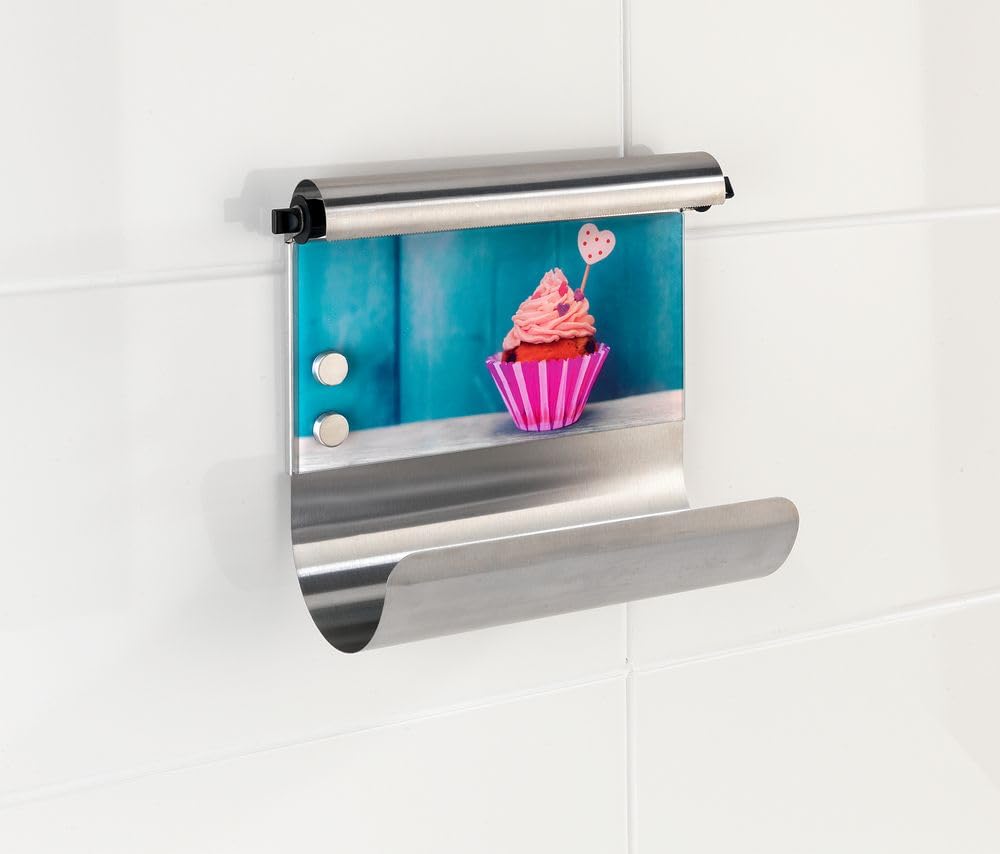 WENKO Porte-rouleau magnétique Cupcake - avec distributeur de films, Verre trempé, 35 x 29 x 14.5 cm, Multicolore