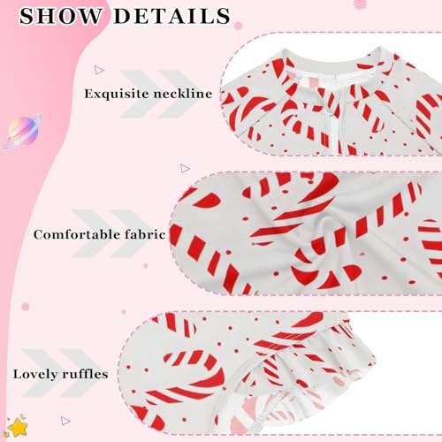 ALAZA Toddler Swimsuit Girl Bathing Suit Swimwear Rash Guard Christmas Candy Cane Long Sleeve 3T4