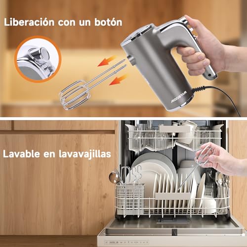 Miniatura 7 de Aigostar Batidora De Varillas 400 W Con 5 Velocidades Y Función Turbo, 2 Varillas Y 2 Ganchos, Batidora Amasadora Reposteria De Acero Inoxidable, Soporte De Almacenamiento. Adela