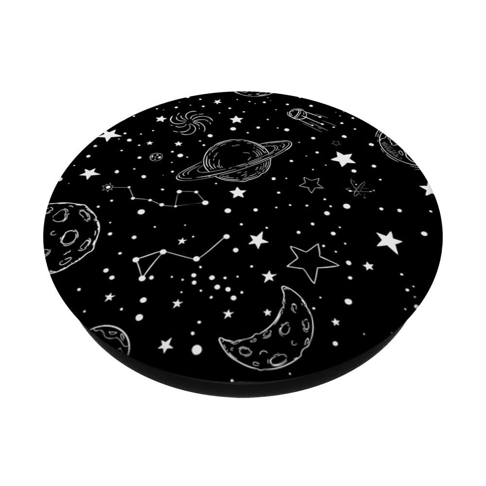 Outer Space - Planets - Stars - Black & White Galaxy Graphic PopSockets Adhesive PopGrip - Image 2