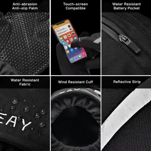 EAY Heated Gloves for Men & Women - Rechargeable 7.4V 3000mAh Battery, Touch Screen Waterproof, Winter Warm Electric Gloves for Ski, Snowboarding, Hunting, Hiking, Camping