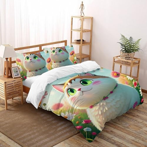 Housse de couette double chat 200x200cm en microfibre et ses taies
