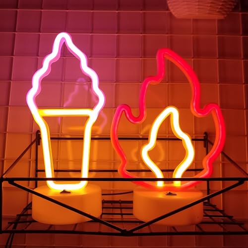 Image of JYWJ Neon Signs with Holder Base,USB or 3-AA Battery Powered Neon Light,LED Table Decoration,Bedroom Wall Decoration,Birthday Gift,Wedding Supplies Business Gift(Flame)