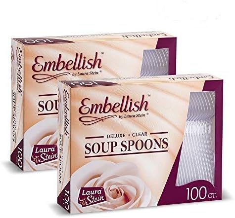 200 cucharas de sopa Embellish - Cucharas de plástico desechables resistentes y transparentes, ideales para bodas, catering, fiestas, bufés, eventos