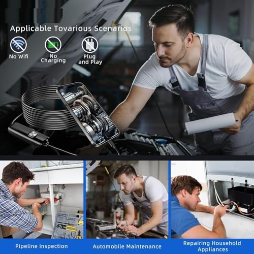 Image of 3-in-1 Mobile Endoscope Camera with LED Lights, USB /Type-C /OTG Waterproof Borescope Inspection for Android Smartphones, Laptops & PC | Snake for Car, Pipe, HVAC & Home Repair