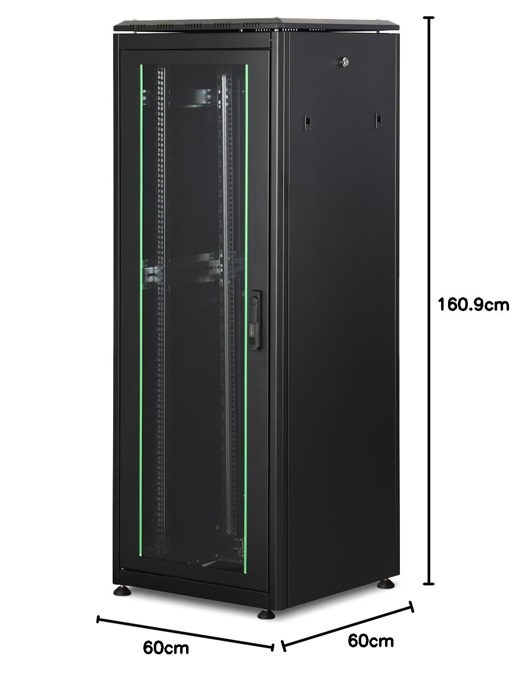 DIGITUS Armario de red – Rack de 19 pulgadas – 32U – 60 x 60 cm – Profundidad útil 54,3 cm – Capacidad de carga 1200 kg – Independiente – Puerta de cristal – IP20 – Serie Unique – Negro