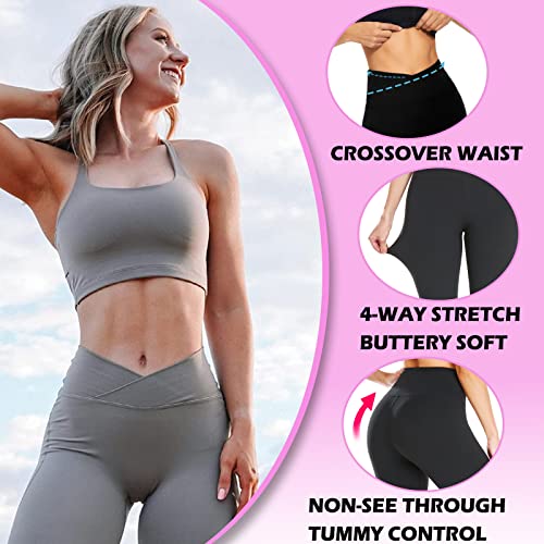 New Young 3 Pack Crossover Leggings For Women,Tummy Control High Waisted Workout Yoga Pants Black Leggings Running Tights #TOP4