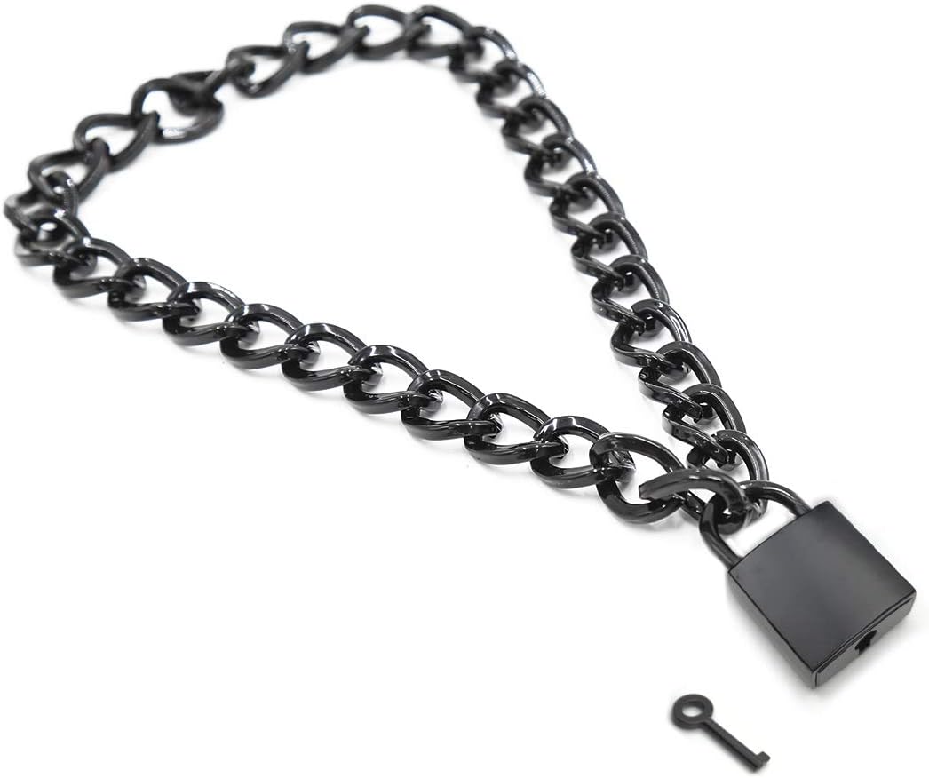 Succuba Heart Padlock Necklace Metal chain Collar Choker Necklace with Lock and Key for Women and Men 16 In