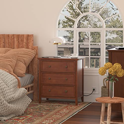 Ikeno Nightstand With 3 Drawers And Charging Station, Solid Wood Nightstand Organizer For Bedroom #TOP1