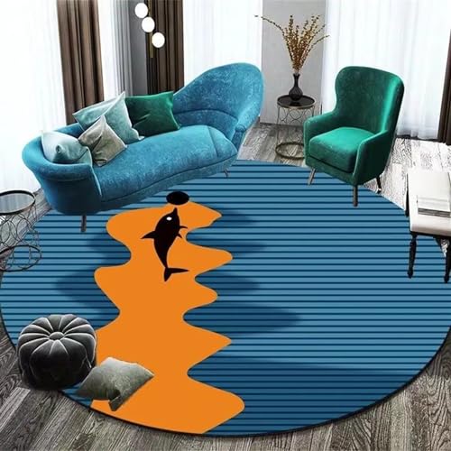 Tapis rond géométrique dans la chambre sous le bureau