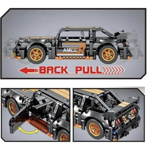 Image of 1:18 Scale Pull Back Racing Car Building Block Set (422-520 PCS) | Creative Assembly Toy for Collectors & Enthusiasts | Compatible Brick Model Kit (Orange Mustang)