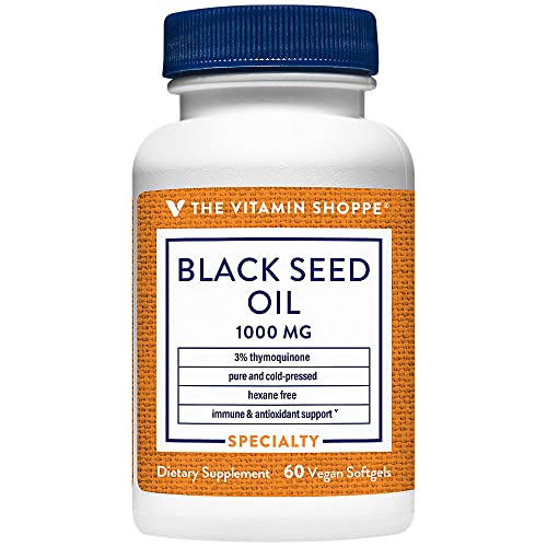 The Vitamin Shoppe Black Seed Oil 1000mg - Immune Health & Antioxidant | 3% Thymoquinone Cold-Pressed | 60 Vegan Softgels | Non-GMO