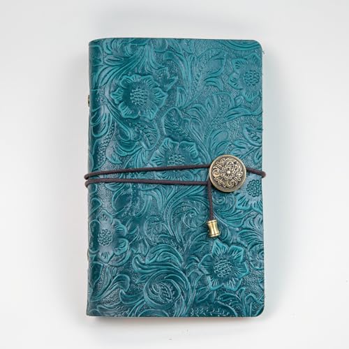Motif floral bleu sarcelle journal en cuir vintage de notes
