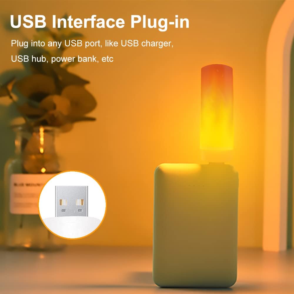 BukNikis LED Flame Light, USB Plug-in Flame Light, Flickering Flameless Candles Tea Lights, Orange Atmosphere Lights (Pack of 4)