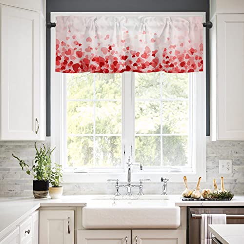 Shaptoy Valentines Day Curtains Kitchen Window Valance Pink Love Heart Rod Pocket Valances Windows Treatments 1 Panel Short Curtain 54X18 Inch For Bedroom Bathroom Living Room Decor #TOP3