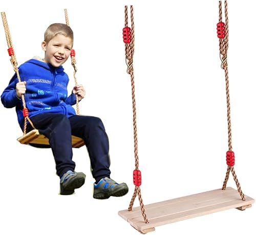 Miniatura 5 de Juego de columpios de madera con asiento antideslizante y cuerda de nailon grueso para adultos, columpio colgante para interiores y exteriores, para
