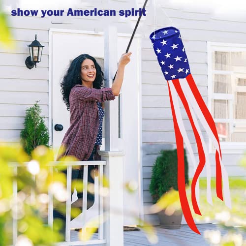 2 PCS American Flag Windsock, 40’’ 4th of July Wind Socks Outdoor, Stars Stripes Independence Day Patriotic Windsock Outdoor Hanging Yard Decorations