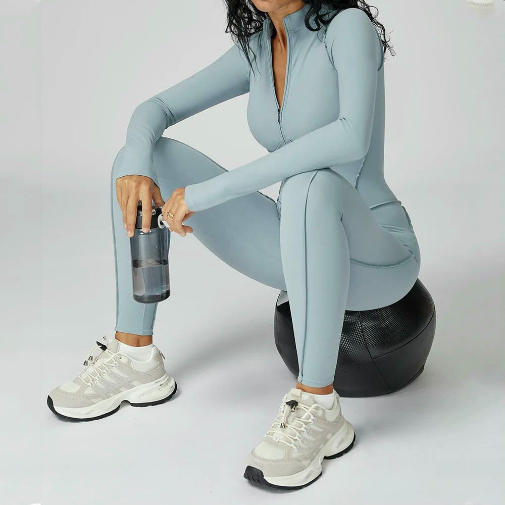 GLDFW - Body de yoga de manga larga para mujer, con cremallera, para deportes, entrenamiento, fitness, una sola pieza