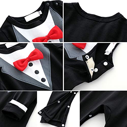 Kimocat Baby Boy Romper Tuxedo Jumpsuit Gentleman One-Piece Button-Down Bowtie Wedding Suit Bodysuit thumb #4