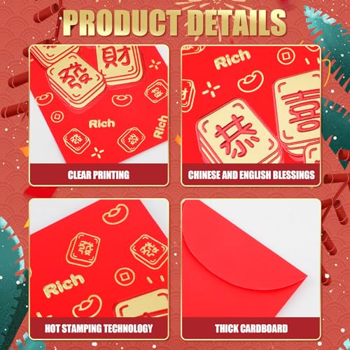42 envelopes vermelhos chineses para dinheiro, 16,65 x 3,54 polegadas grande Hong Bao Paper Lai See