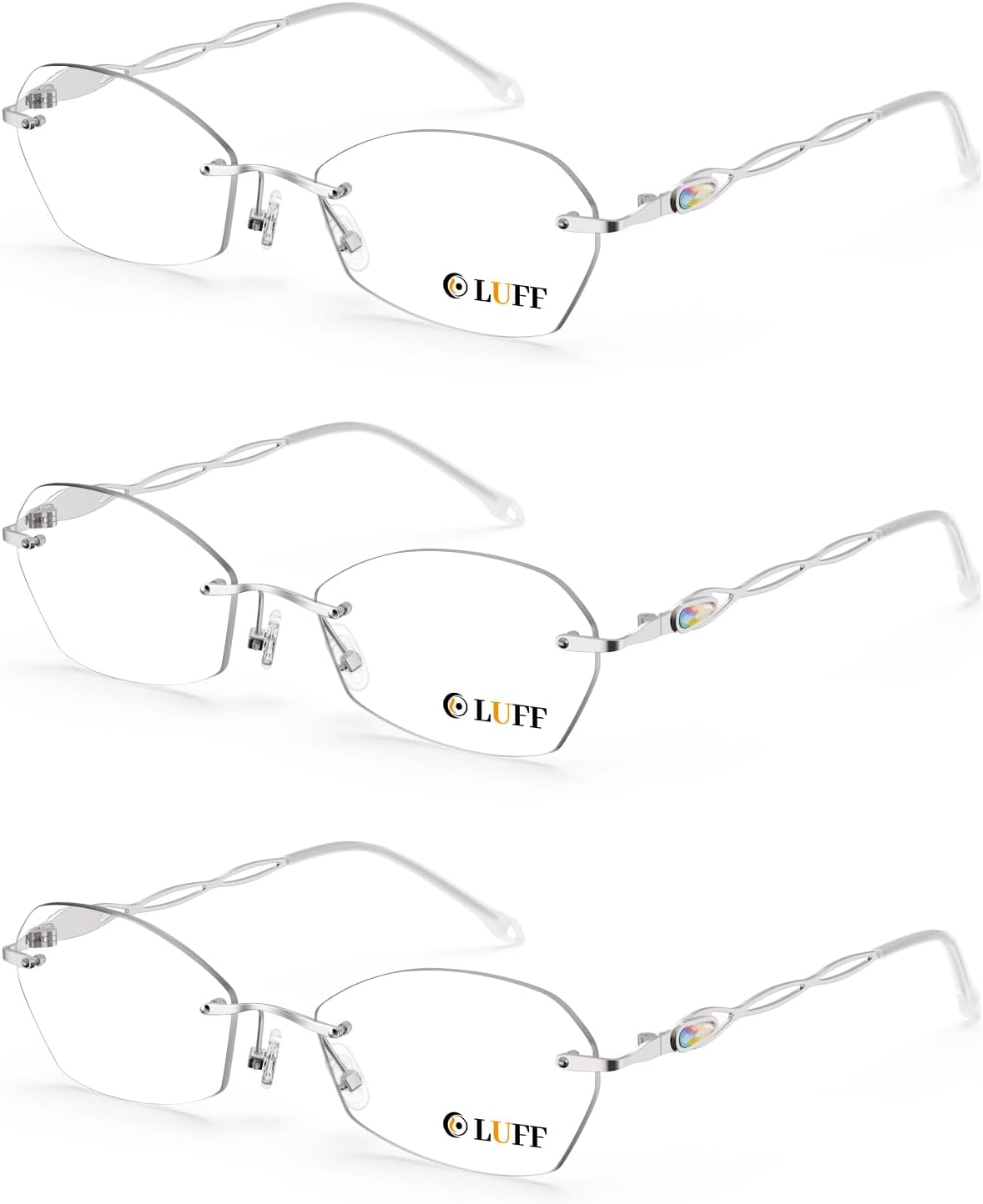 LUFF Rimless Reading Glasses For Women 2.75 | 96% Blue Light Blocking | Lightweight 16g Metal Frame | Computer Readers for Eye Strain Relief | 4 Colors