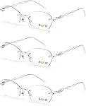 LUFF Rimless Verres de lecture pour les femmes Blue Light Bloking Lightweight Metal Classic Lecteurs d'ordinateur Anti Eyestrain Case