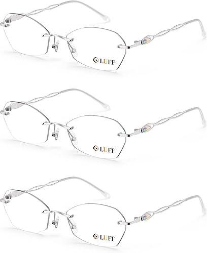 LUFF Anteojos de lectura sin montura para mujer, bloqueo de luz azul, ligeros, de metal, clásicos, para lectura de computadora, antifatiga ocular