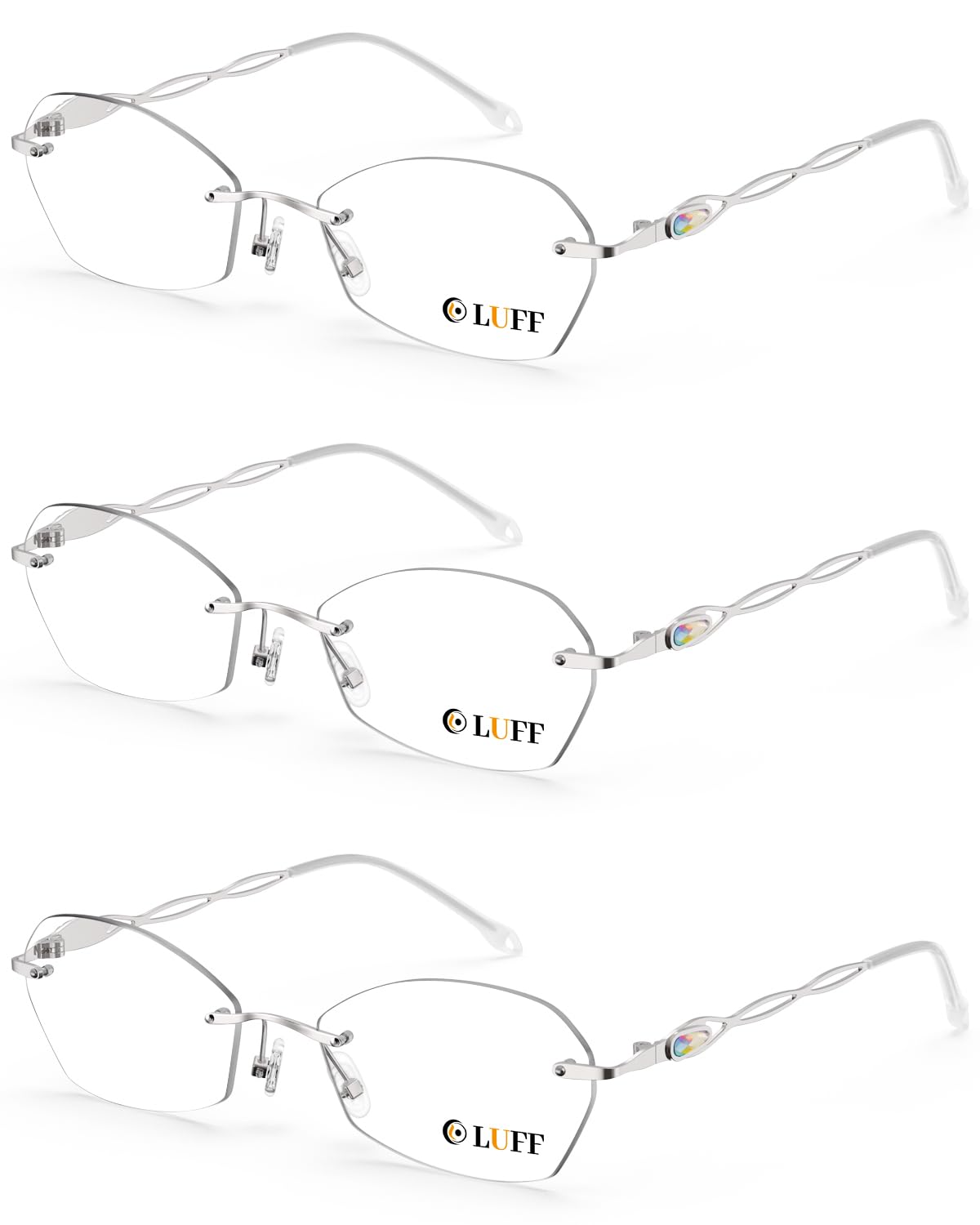 LUFF Rimless Reading Glasses for Women | Blue Light Computer Readers | Lightweight 16g Metal Frame | Eye Strain Relief