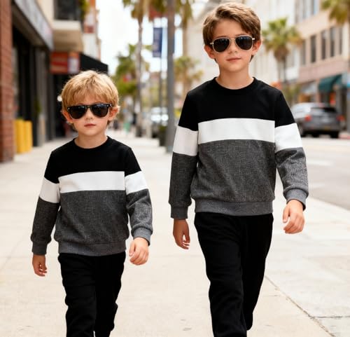 Image of Kid Toddler Boy Clothes Color Block Sweatshirt and Casual Pants 2Pcs Boys Fall Winter Outfits 1-5T