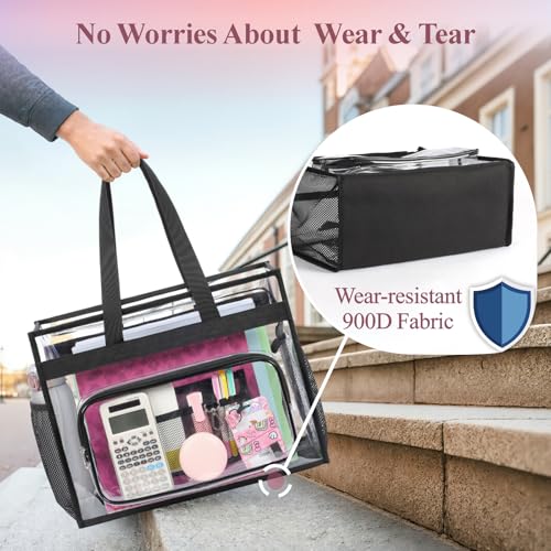Image of PACKISM Clear Tote Bag for School - Large Heavy Duty Clear Tote for Girls | See Through PVC, Wide Zipper Opening, Front Pocket Keeps Essentials Visible for Students, Class, Work, Daily Carry, Age 12+