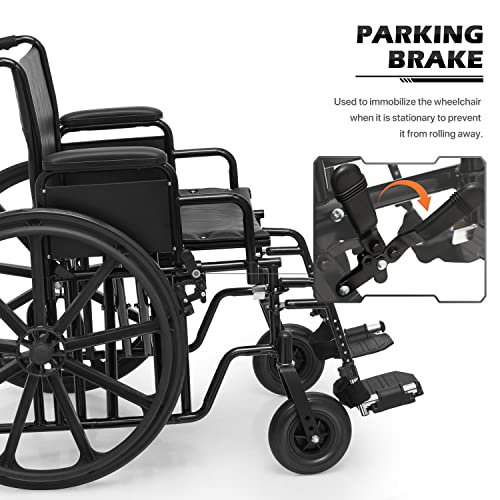 Monibloom Lightweight Foldable Wheelchair Folding Self Propelled Transport Wheel Chair With Swing-Away Adjustable Footrest, 24" Extra Wide Pu Leather Seat, 500 Lbs Weight Capacity, Black #TOP4