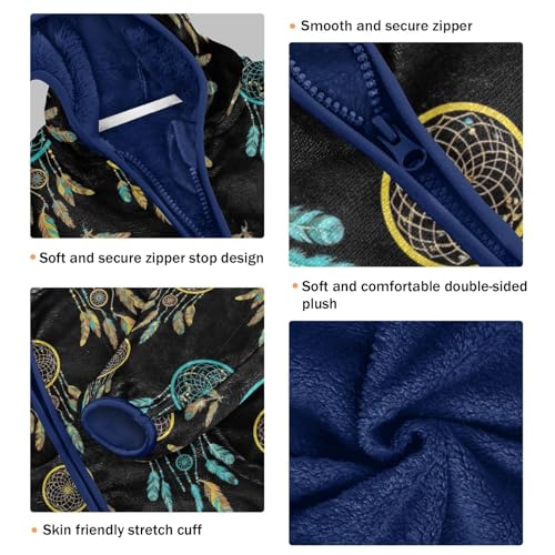 CHIFIGNO Colorful Dreamcatchers Toddler Boys Polar Fleece Lined Fleece Jacket, Toddler Boy Fleece Jacket with Hooded 3T3