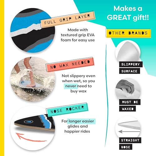 Own the Wave New Zealand Black Claw Strike 40\" High Performance Wooden Skimboard with Padded Carry Bag Made from Recycled Plastics Colored EVA Grip Pad High Gloss Clear Coat Skim Boards Kids Adults