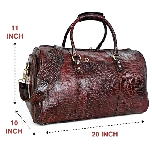 Image of Genuine Leather Premium Travel Duffel Bag Luggage for Sports Gym Stylish 35 Liter Tour Bag for Men and Women-Carry on 20 Inch Weekender Luggage Overnight Bags for Men, Medium (Brown, Medium)