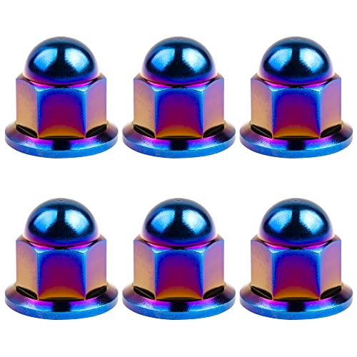 Image of Titanium M6 M8 M10 Dome Head Acorn Nuts for Bicycle Motorcycle Exhaust Pipe Car Pack of 6 (M10, Burning Blue)