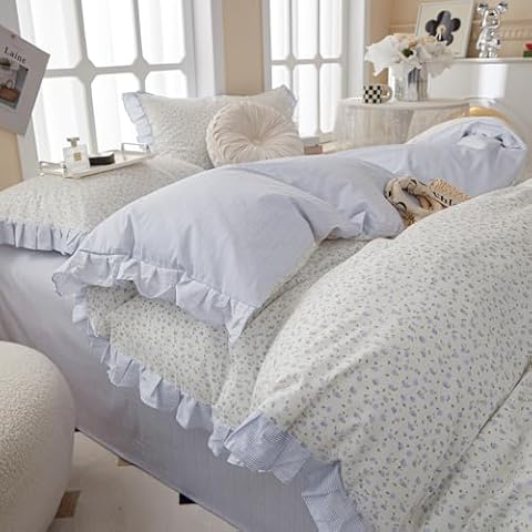 Blue Floral Lace Duvet Cover Set Cover