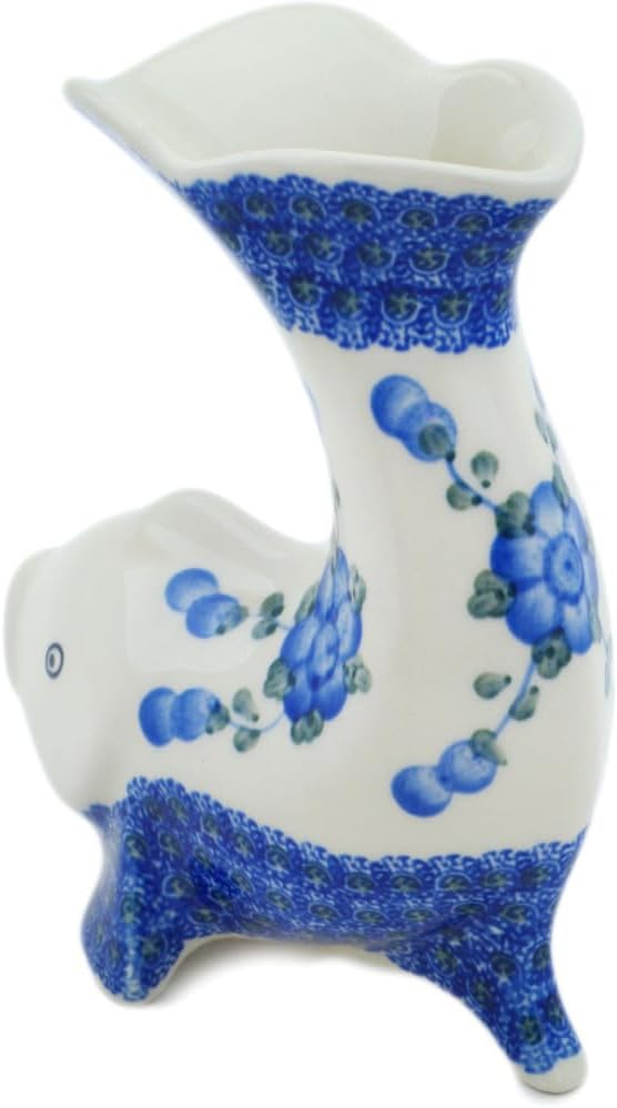 Polmedia Polish Pottery Vase - Blue Poppies Pattern Handmade in Boleslawiec Poland by Ceramika Artystyczna + Certificate of Authenticity