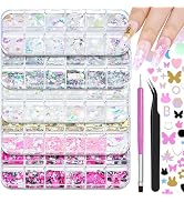 5 Boxes 60 Colors Holographic Nail Art Sequins Kit, Iridescent Sparkle Laser Hollow 3D Star Butte...