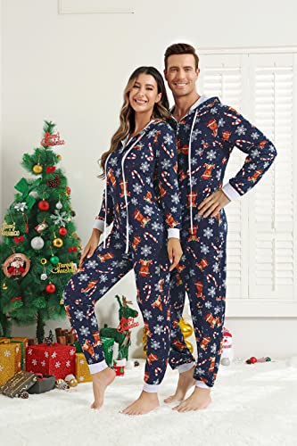 frawirshau Christmas Onesie Pajamas For Family Matching Onesies For Couples Christmas Pajamas Adult Men Reindeer Onesie Blue 3XL4