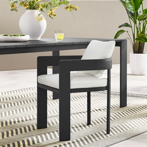 Modway Tahoe Outdoor Patio Powder-Coated Aluminum Fabric Dining Chair in Gray White by Modway - Image 4