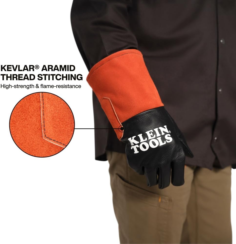 KLEIN TOOLS Welding Gloves, Large, Full Grain Cowhide Leather Palm, Flame-Resistant Cotton Lined Cuff - Image 4